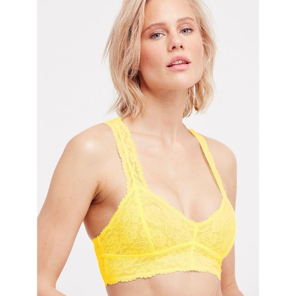 NWT Free People Galloon Lace Racerback Bra /Yellow - Picture 2 of 4